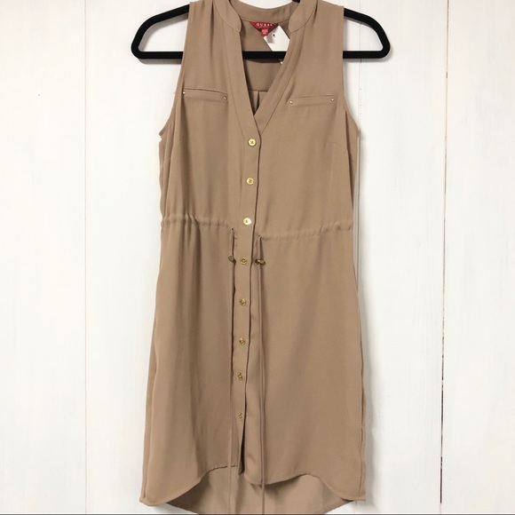 Guess Tan Button Down Sleeveless Dress - Picture 5 of 7